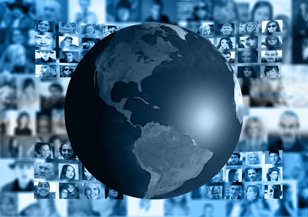 people world - Earth. In the background blurred photos