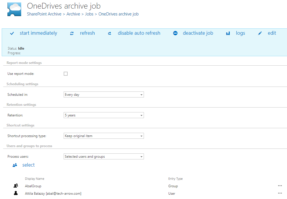 OneDrive archive job
