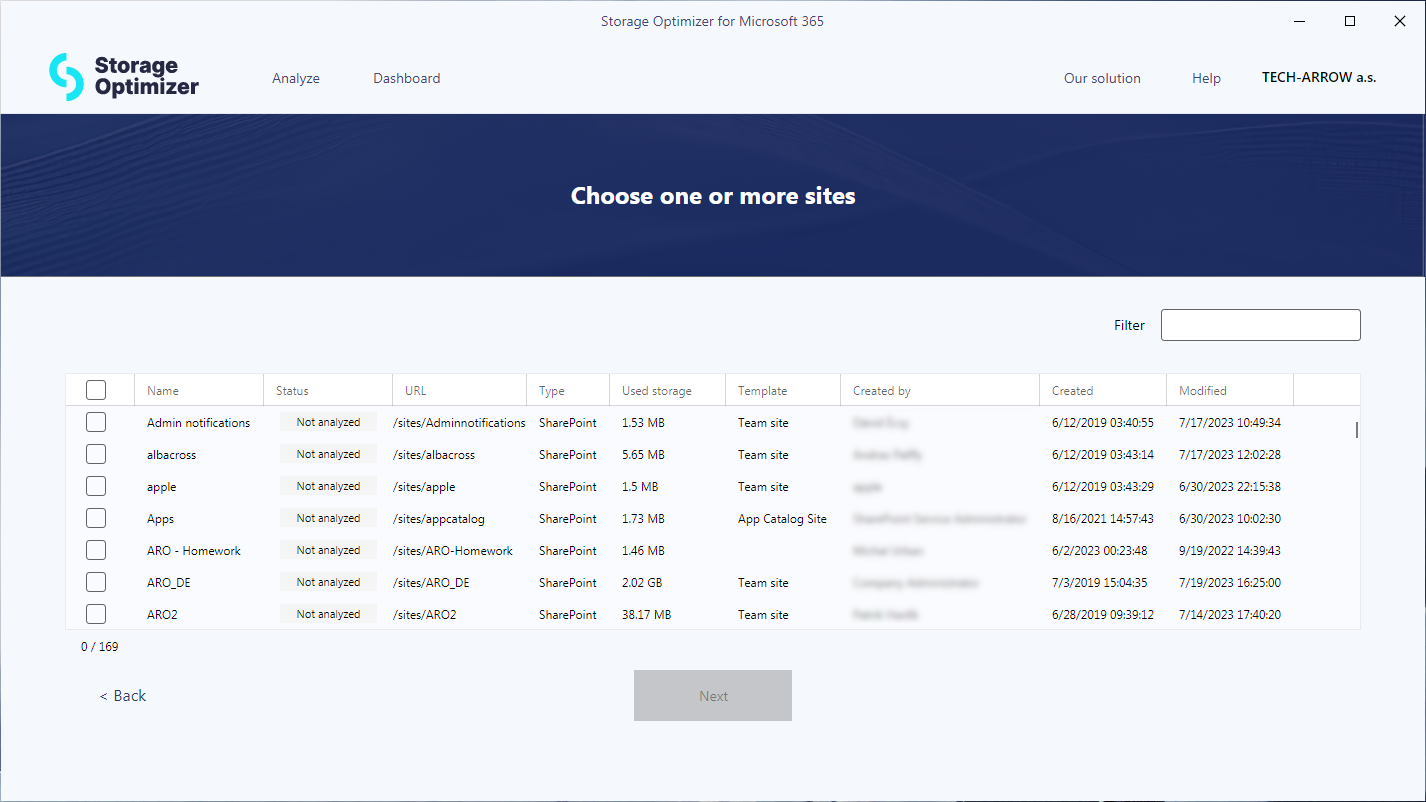 Granular site selection for analysis