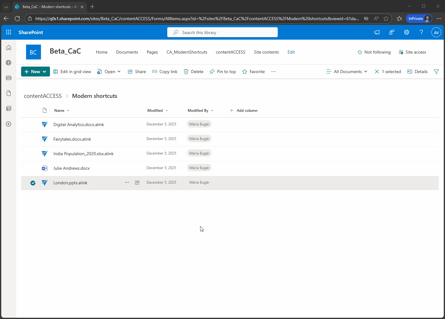 Modern shortcuts in SharePoint archive